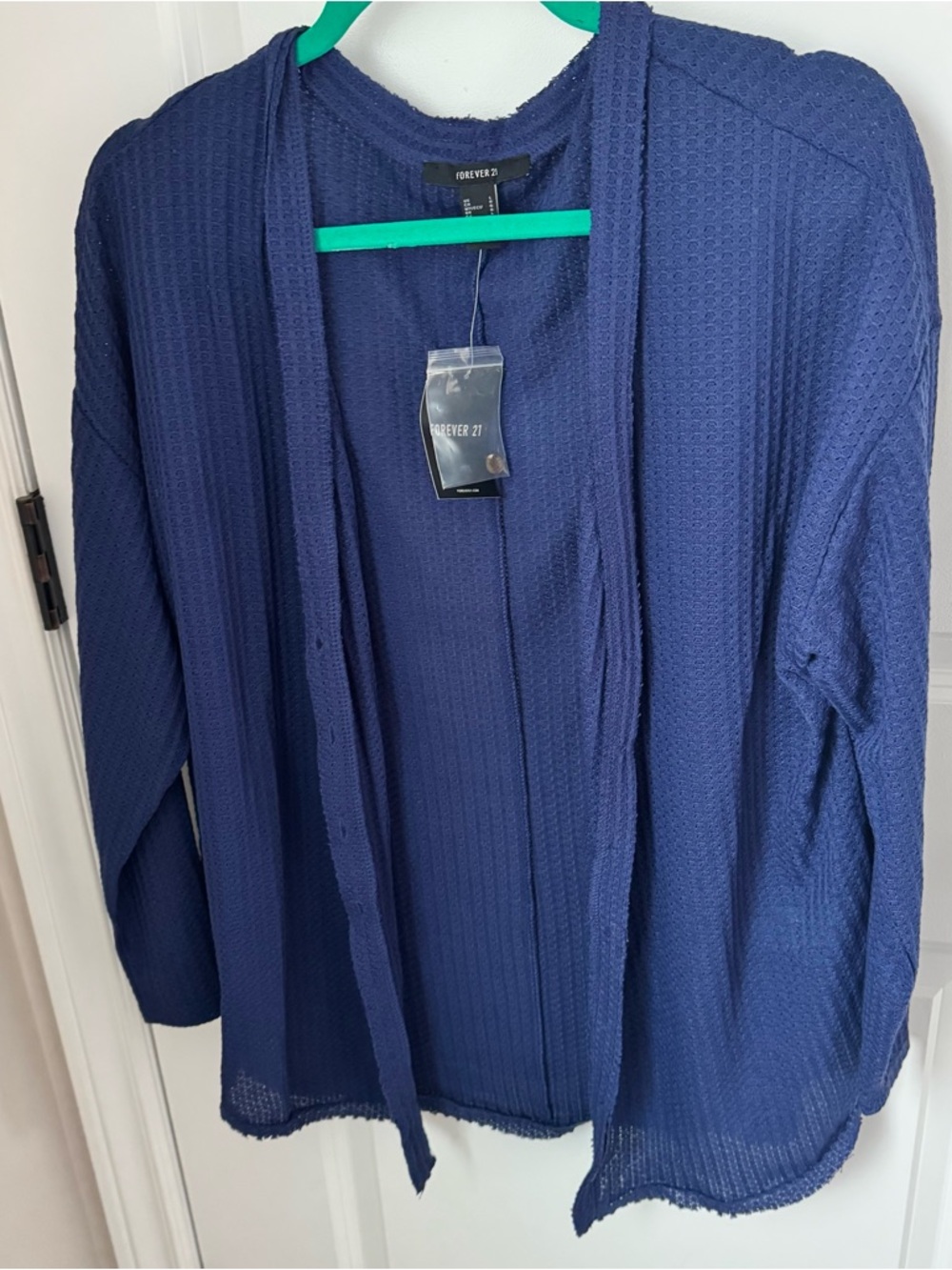 Forever 21 Navy Open-Front Waffle Knit Cardigan